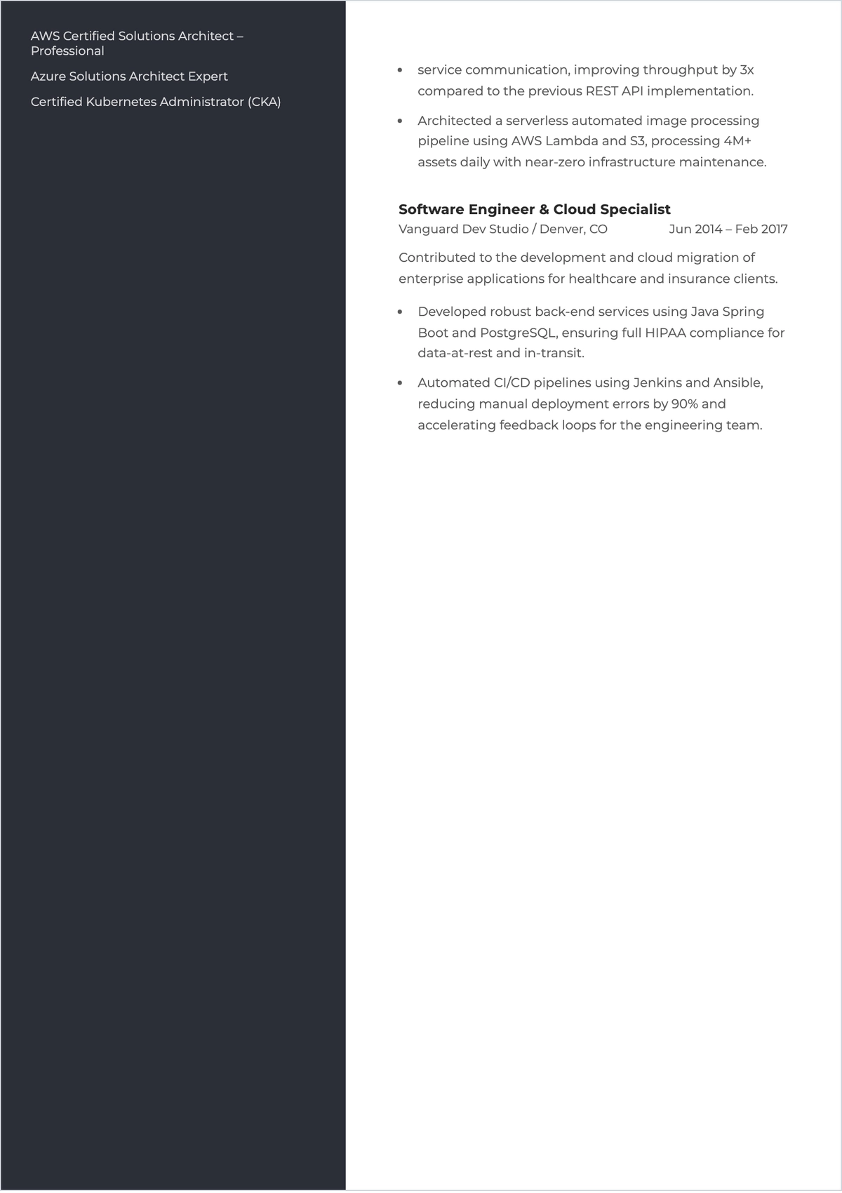Free Technical Architect ATS Resume Template, AI Resume Builder