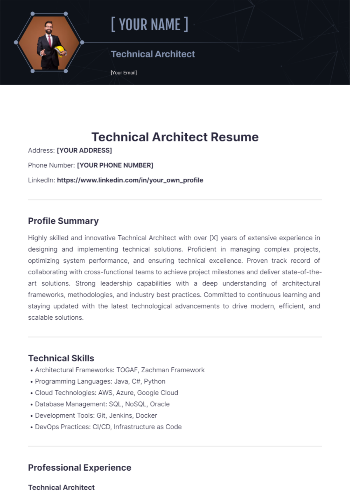 Technical Architect Resume - Edit Online & Download