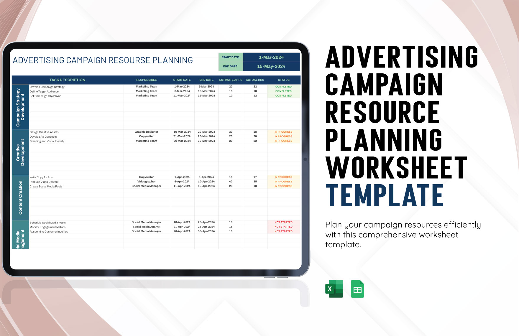 Advertising Campaign Resource Planning Worksheet Template