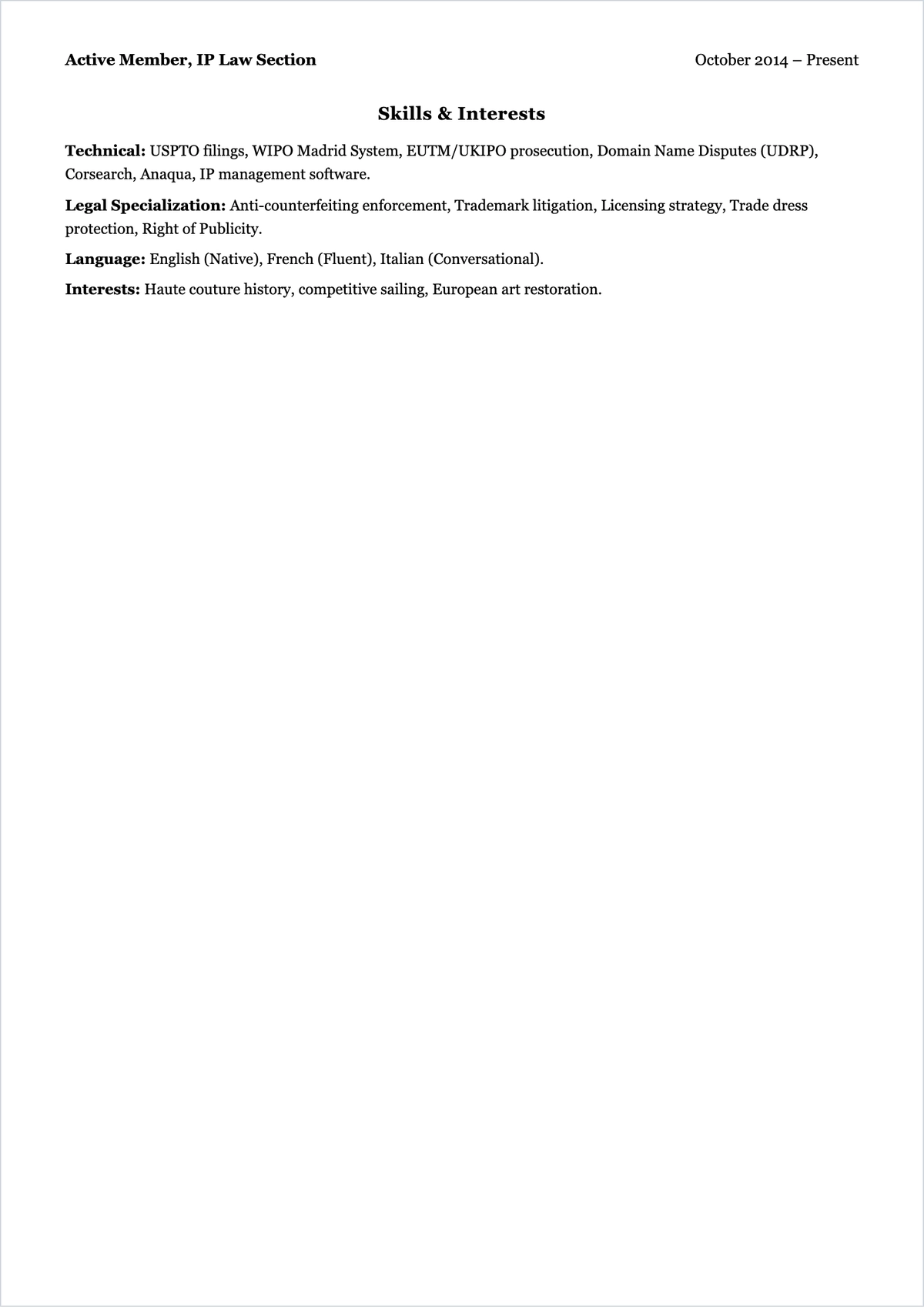 Free Trademark Lawyer ATS Resume Template, AI Resume Builder