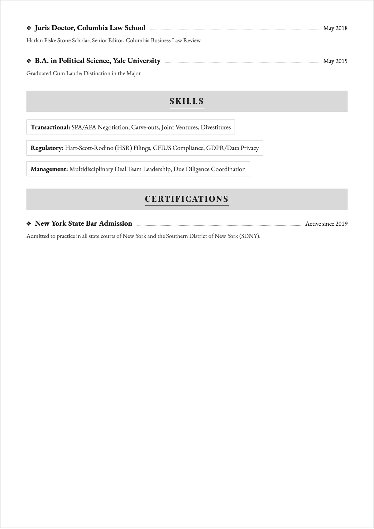 Free M&A Lawyer ATS Resume Format Template, AI Resume Builder
