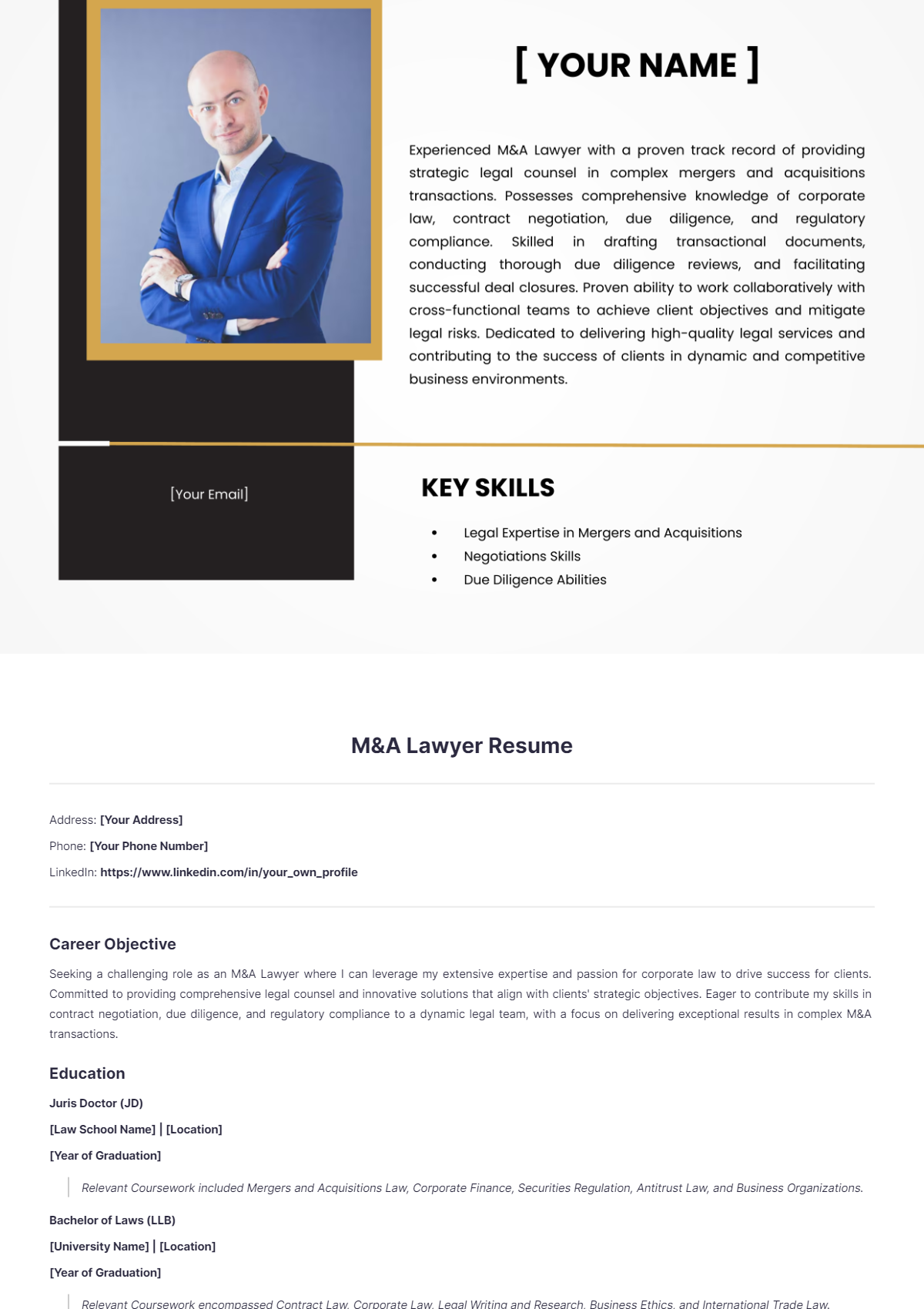 M&A Lawyer Resume - Edit Online & Download