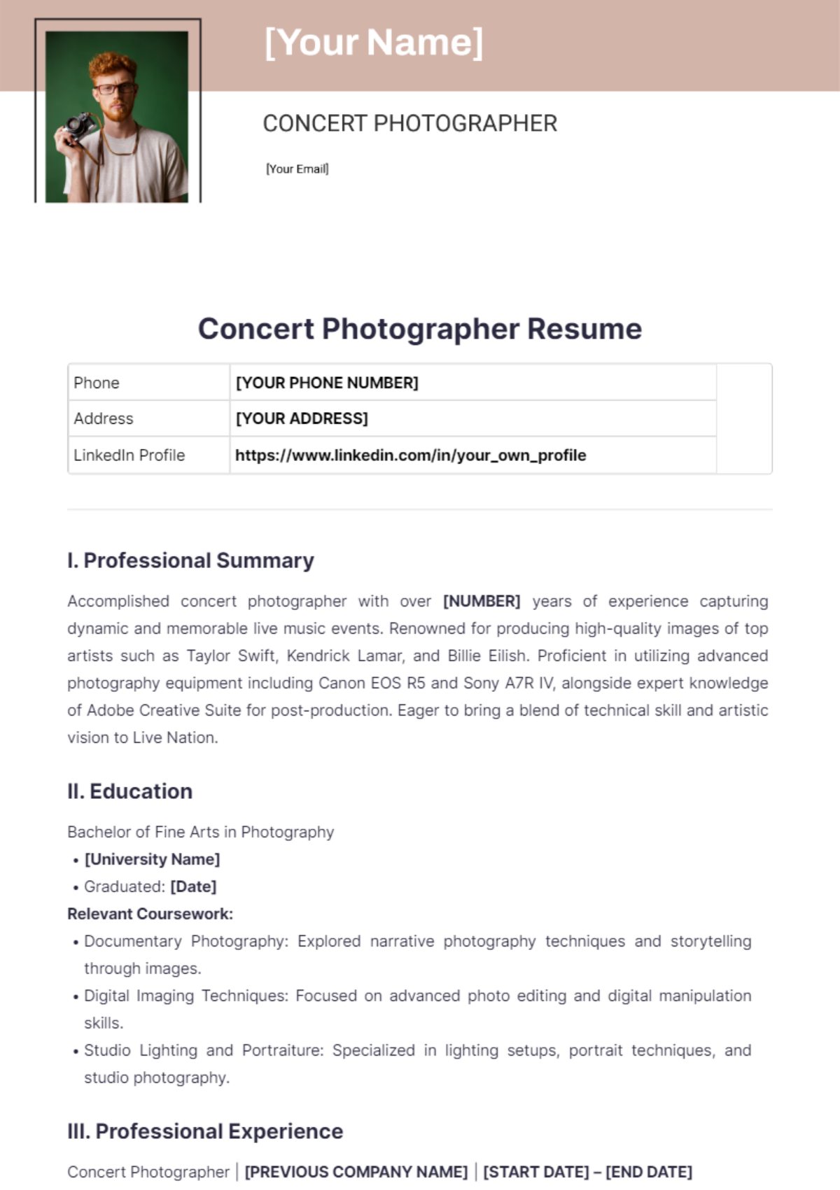 Concert Photographer Resume - Edit Online & Download