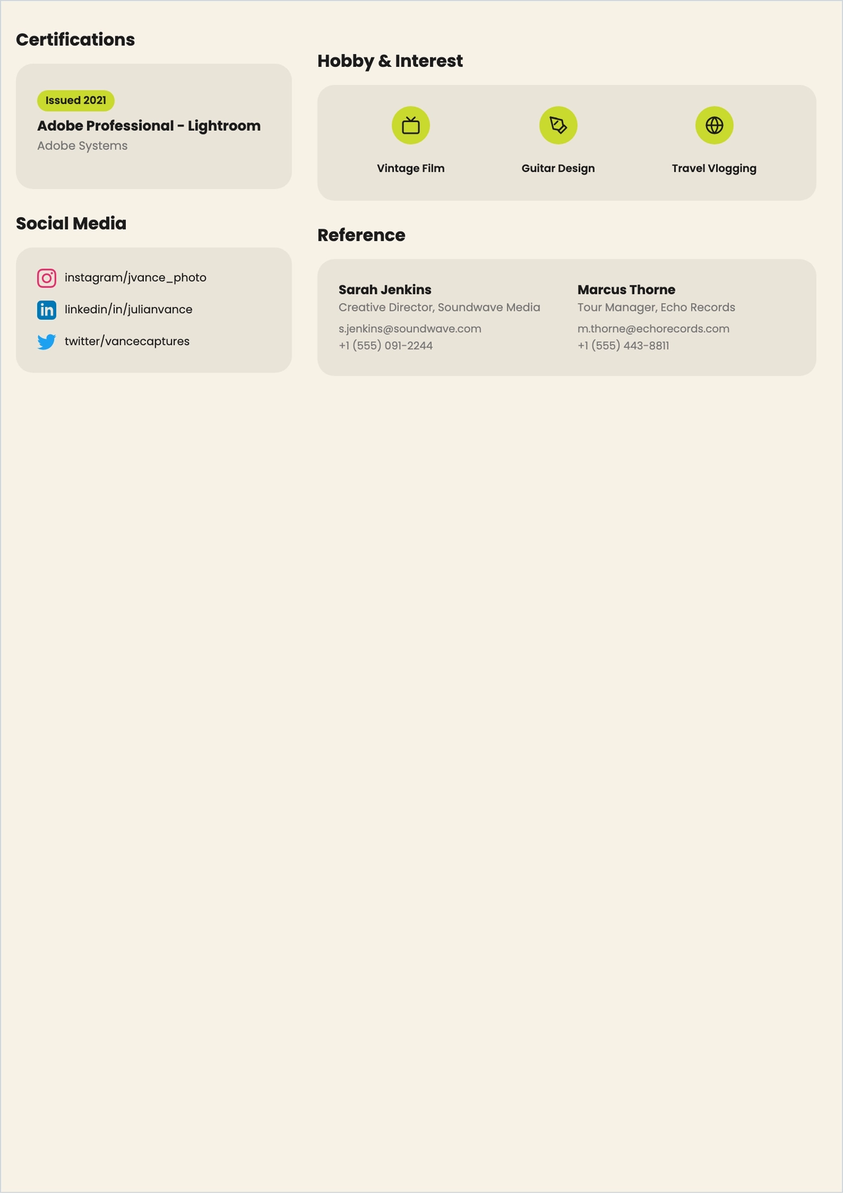 Free Concert Photographer ATS Resume Template, AI Resume Builder