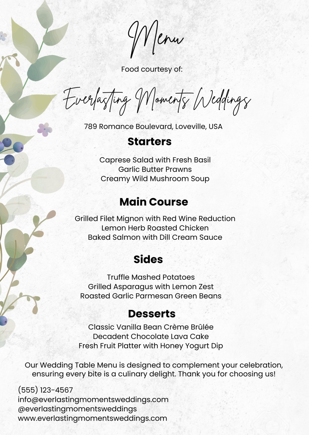 Wedding Table Menu Template - Edit Online & Download