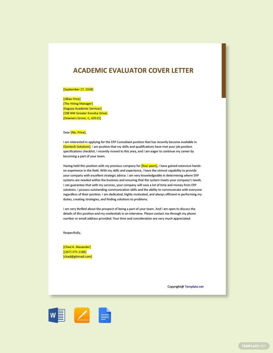 Academic Evaluator Cover Letter Template