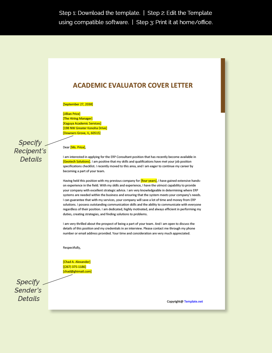 Academic Evaluator Cover Letter