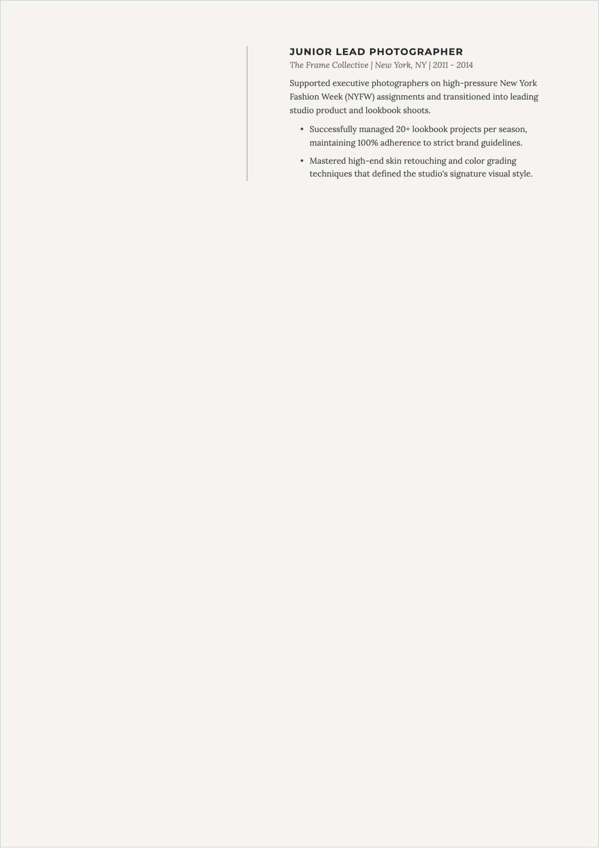 Free Fashion Photographer ATS Resume Template, AI Resume Builder