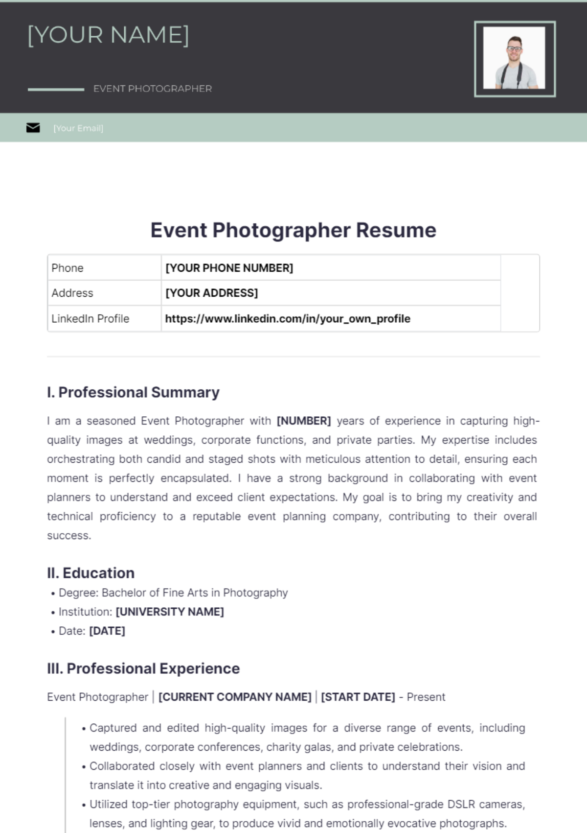 Event Photographer Resume - Edit Online & Download