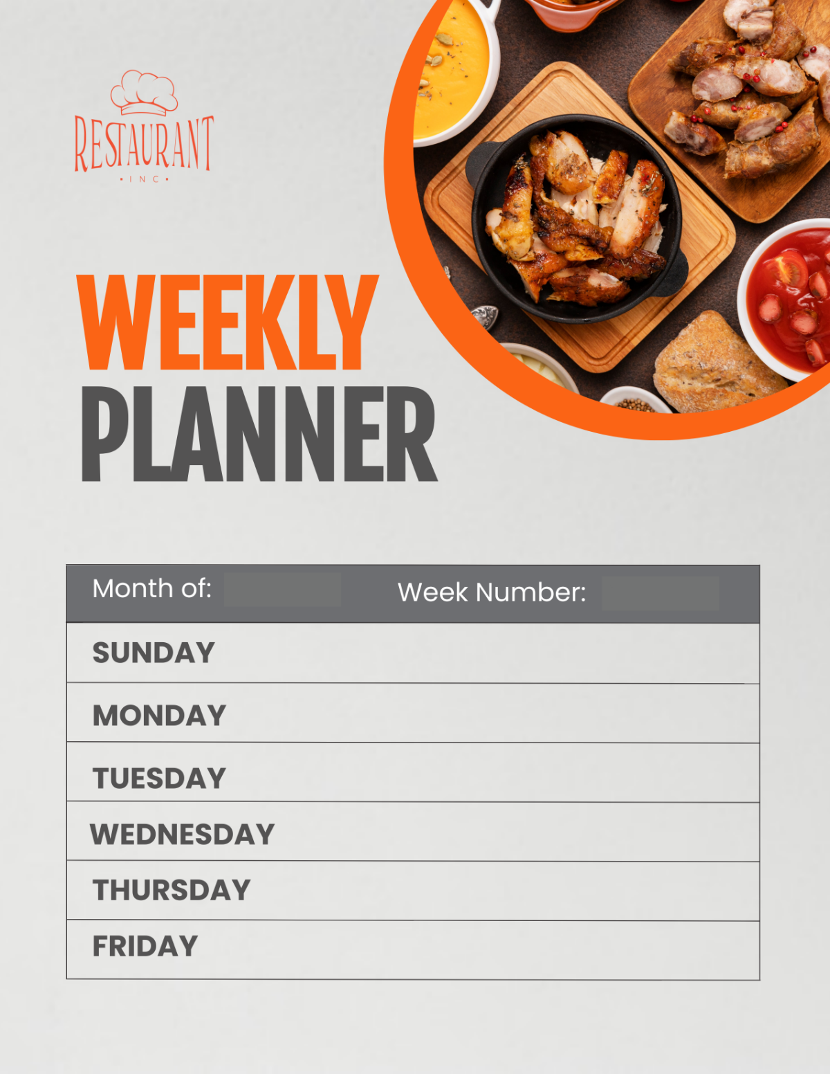 Restaurant Weekly Planner
