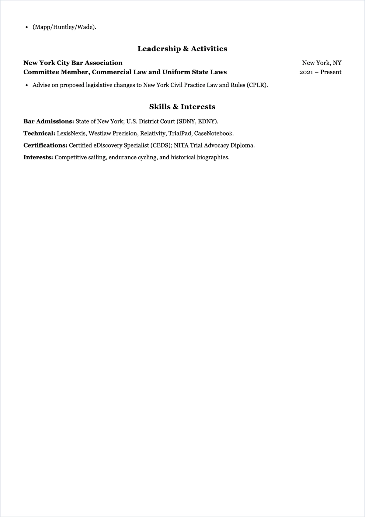 Free Litigation Lawyer ATS Resume Template, AI Resume Builder