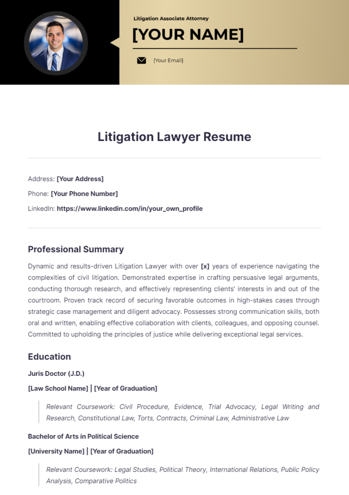 Litigation Lawyer Resume - Edit Online & Download