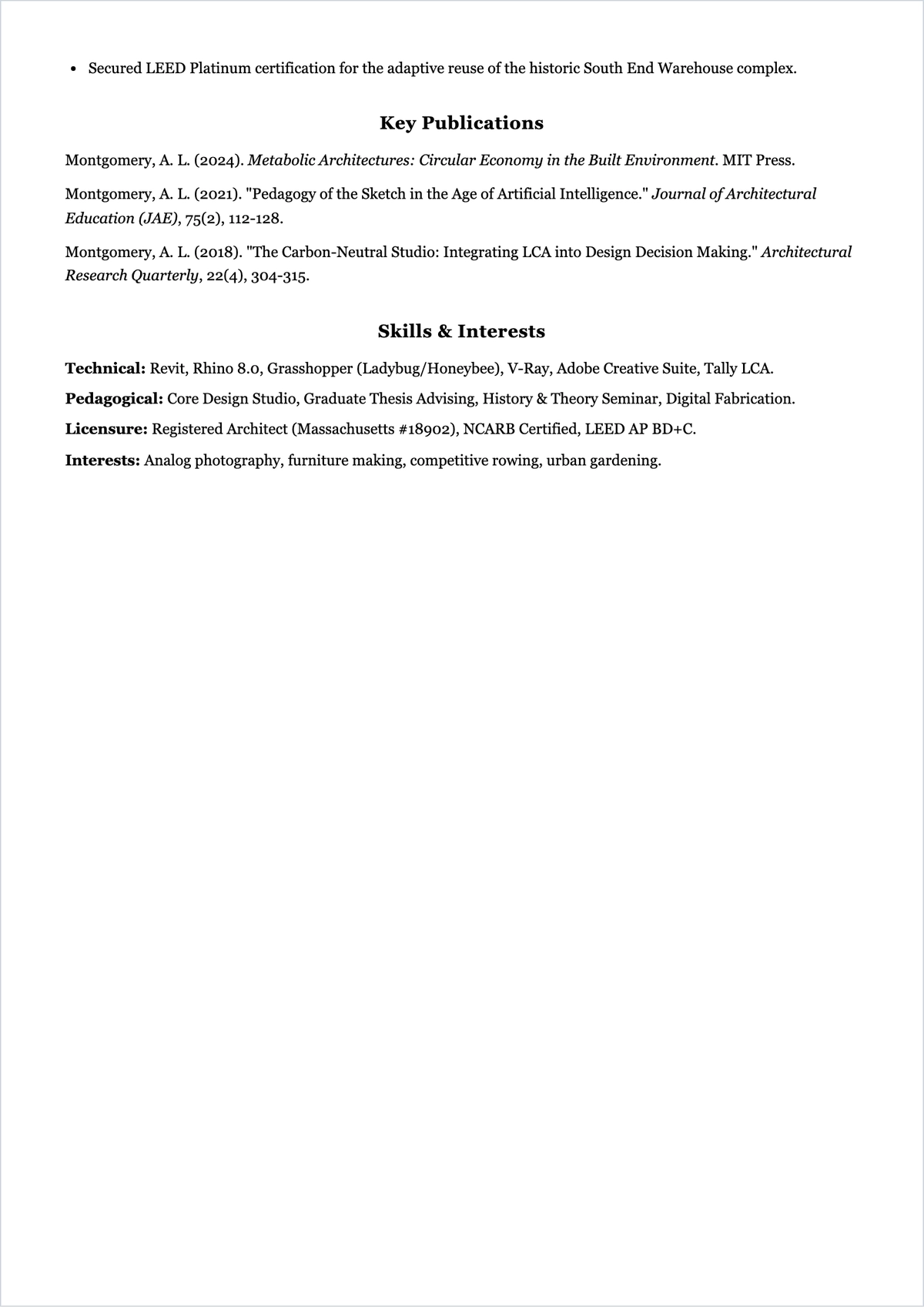 Free Architecture Professor ATS Resume Template, AI Resume Builder