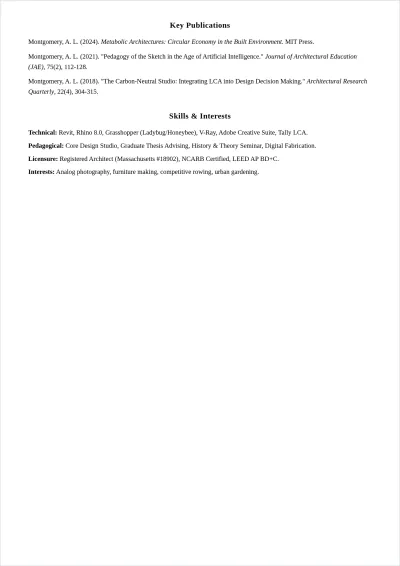 Free Architecture Professor ATS Resume Template, AI Resume Builder
