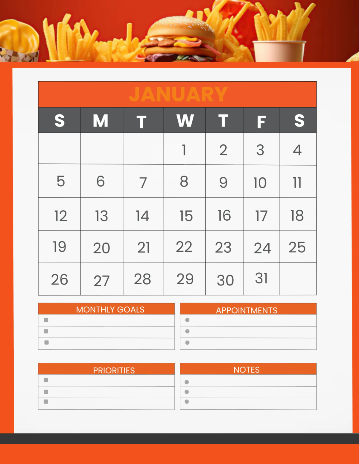 Free Restaurant Monthly Planner Template to Edit Online