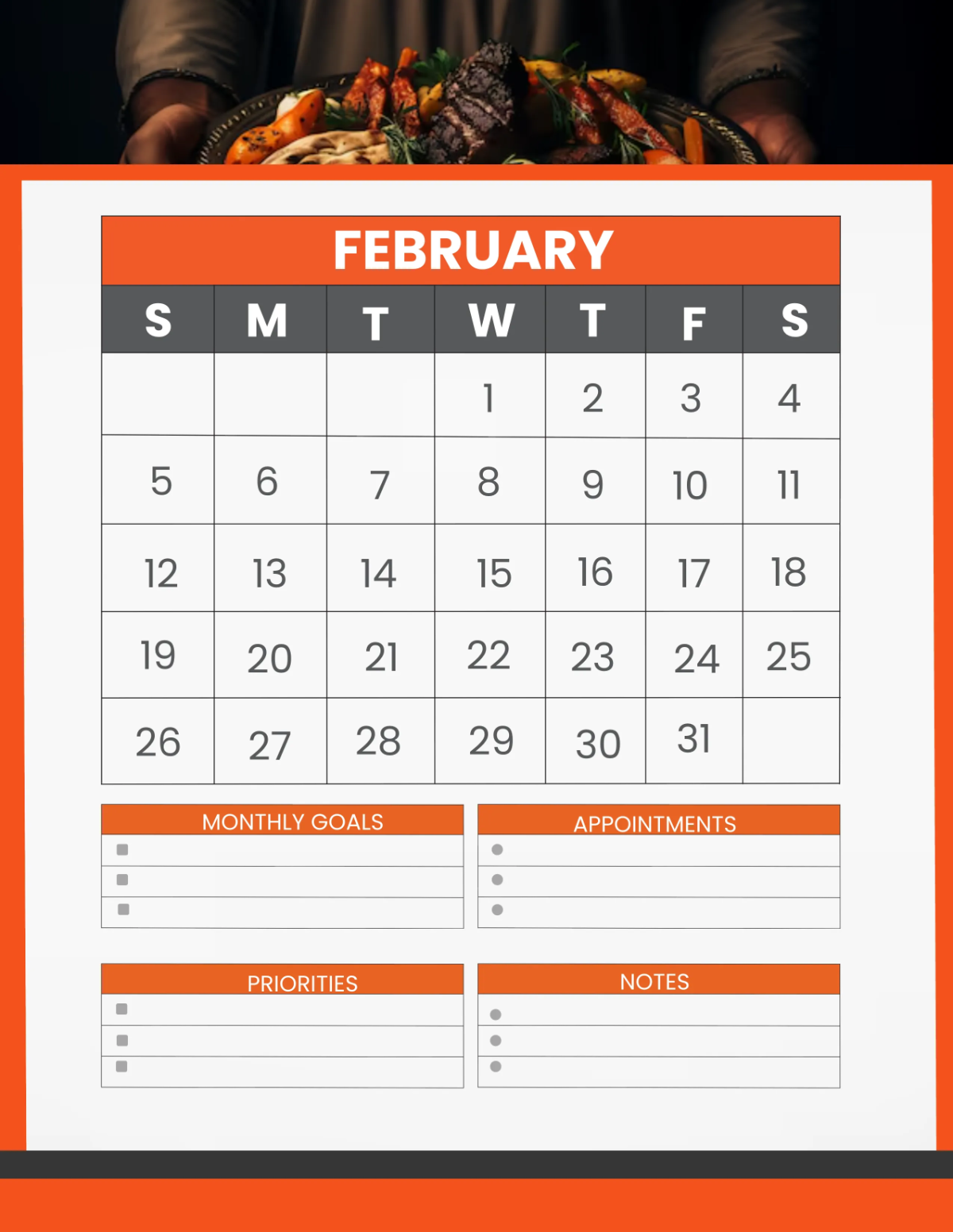 Free Restaurant Monthly Planner Template to Edit Online