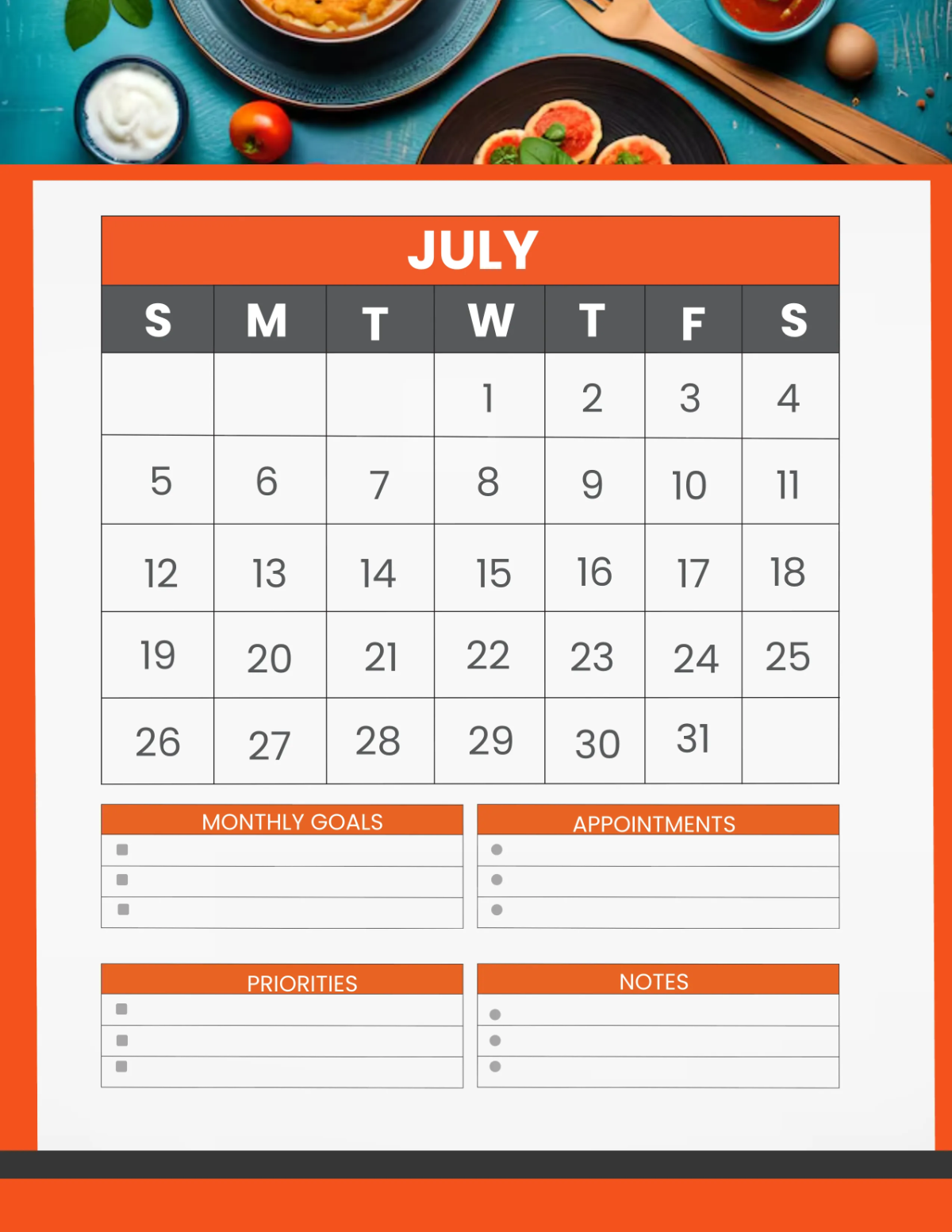 Free Restaurant Monthly Planner Template to Edit Online