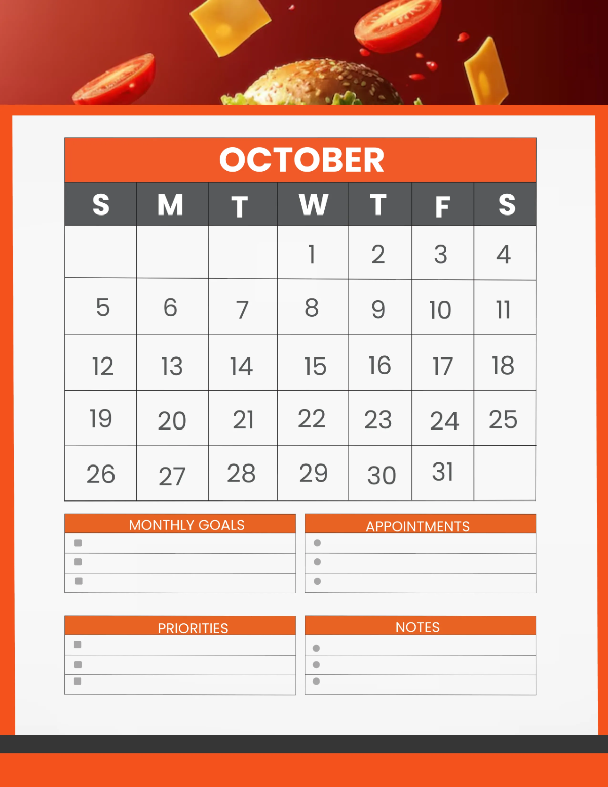 Free Restaurant Monthly Planner Template to Edit Online