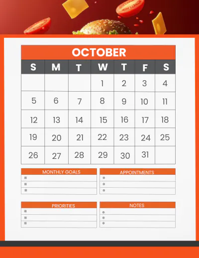 Free Restaurant Monthly Planner Template to Edit Online