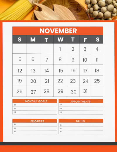 Free Restaurant Monthly Planner Template to Edit Online