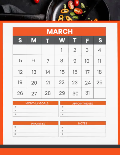 Free Restaurant Monthly Planner Template to Edit Online