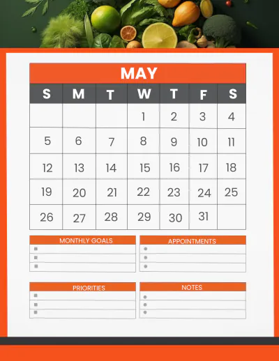 Free Restaurant Monthly Planner Template to Edit Online