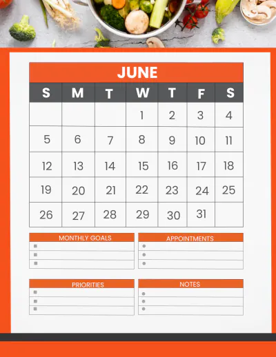 Free Restaurant Monthly Planner Template to Edit Online