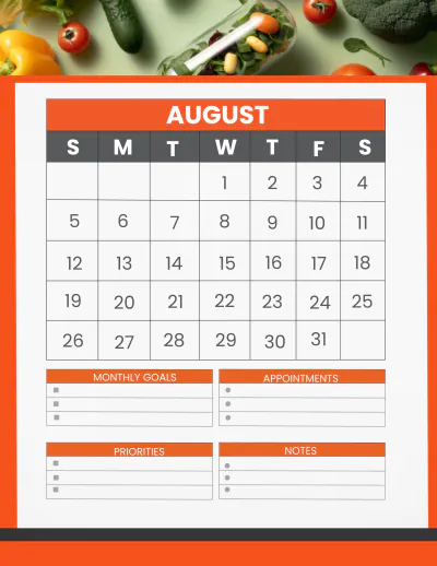Free Restaurant Monthly Planner Template to Edit Online