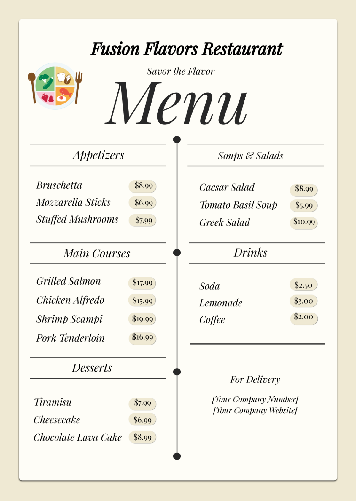 Minimalist Restaurant Menu