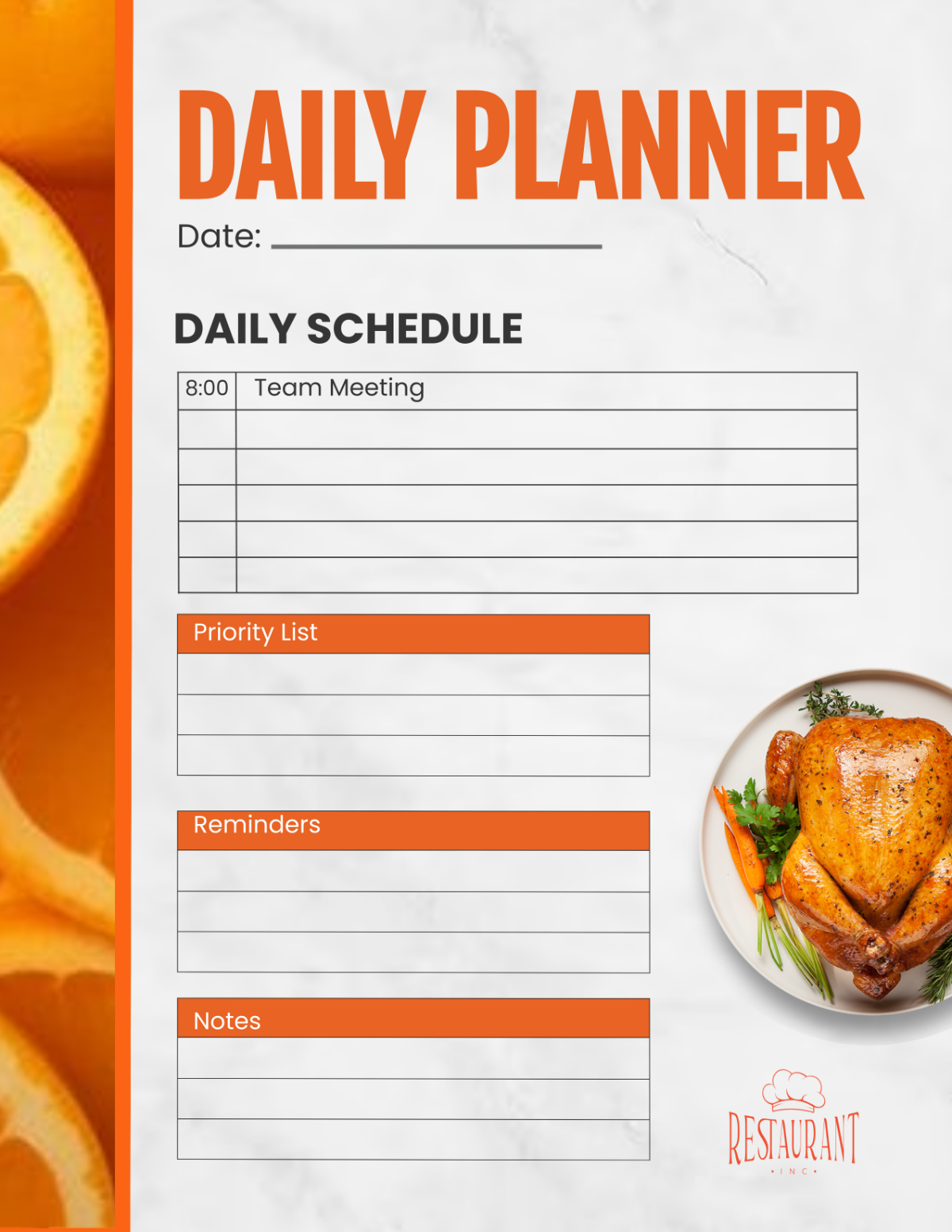 Restaurant Daily Planner