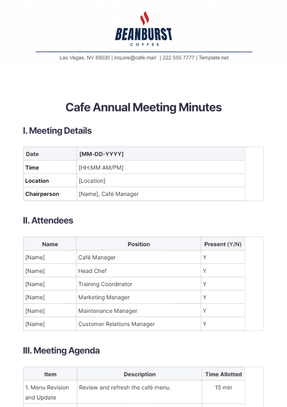 Cafe Annual Meeting Minutes Template - Edit Online & Download