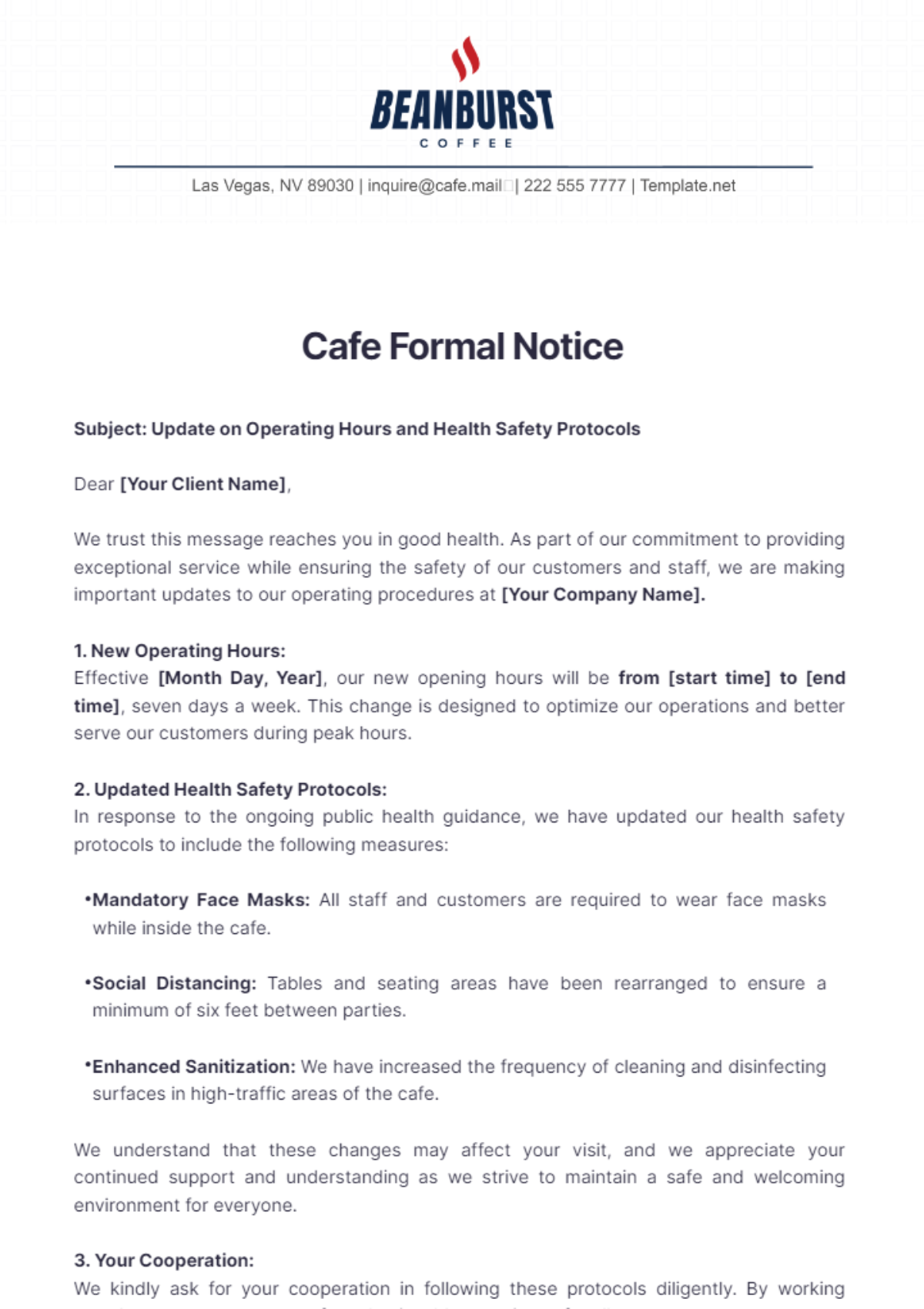 Cafe Formal Notice Template - Edit Online & Download