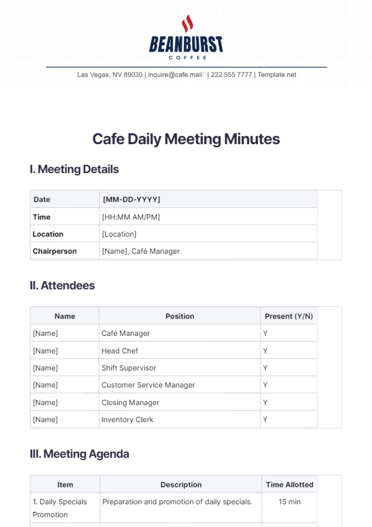 Cafe Daily Meeting Minutes Template - Edit Online & Download