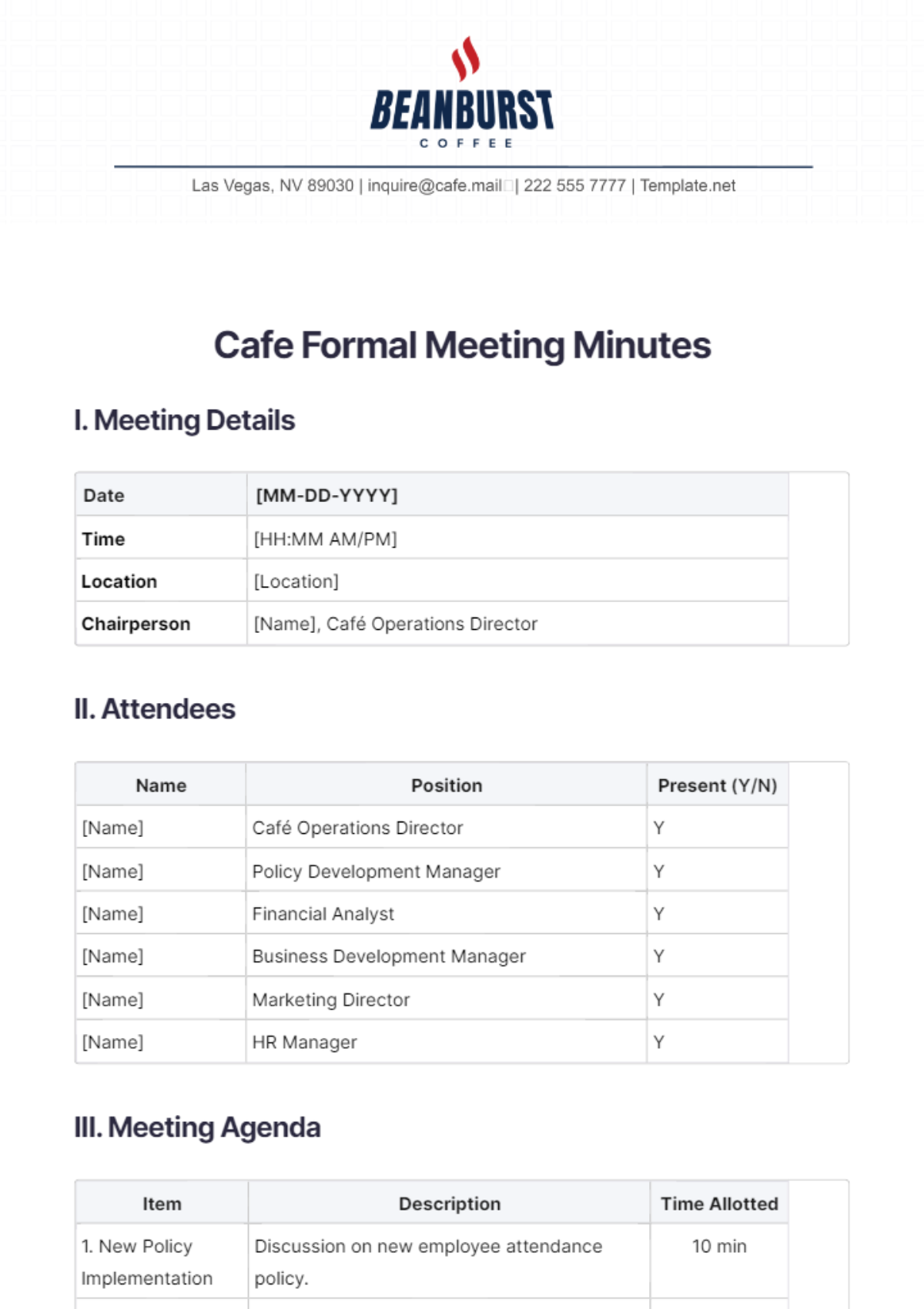 Cafe Formal Meeting Minutes Template - Edit Online & Download