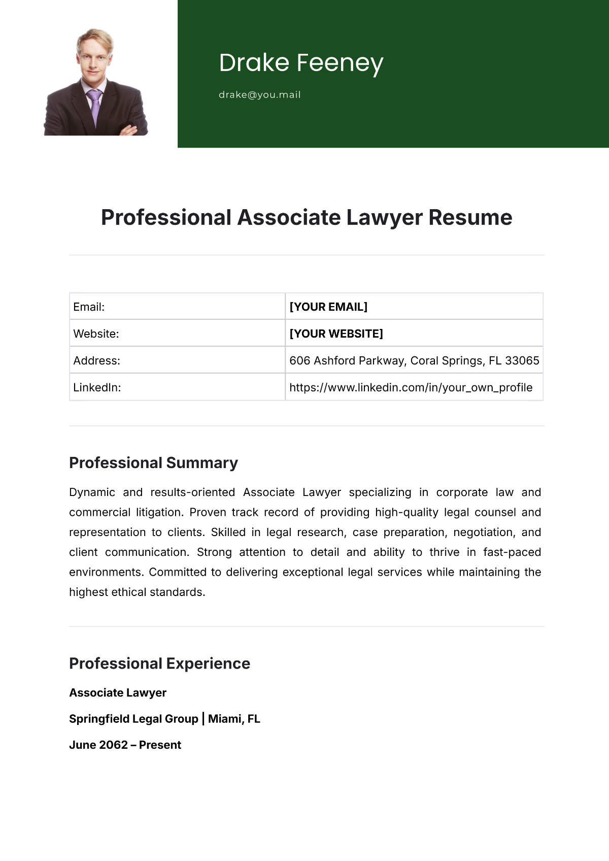 Free Professional Associate Lawyer Resume Template