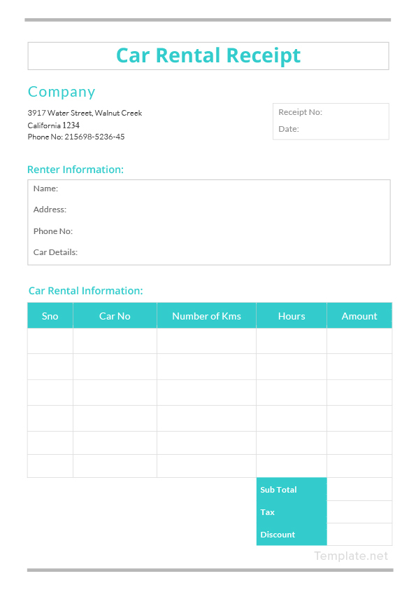 car rental receipt template in microsoft word templatenet