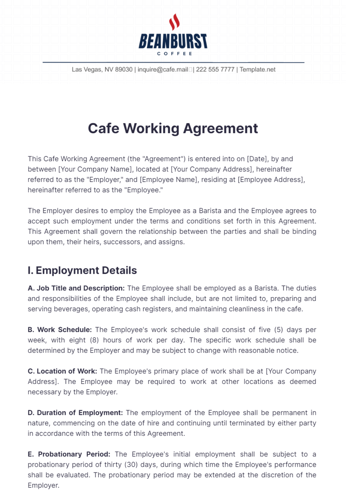 Cafe Working Agreement Template - Edit Online & Download