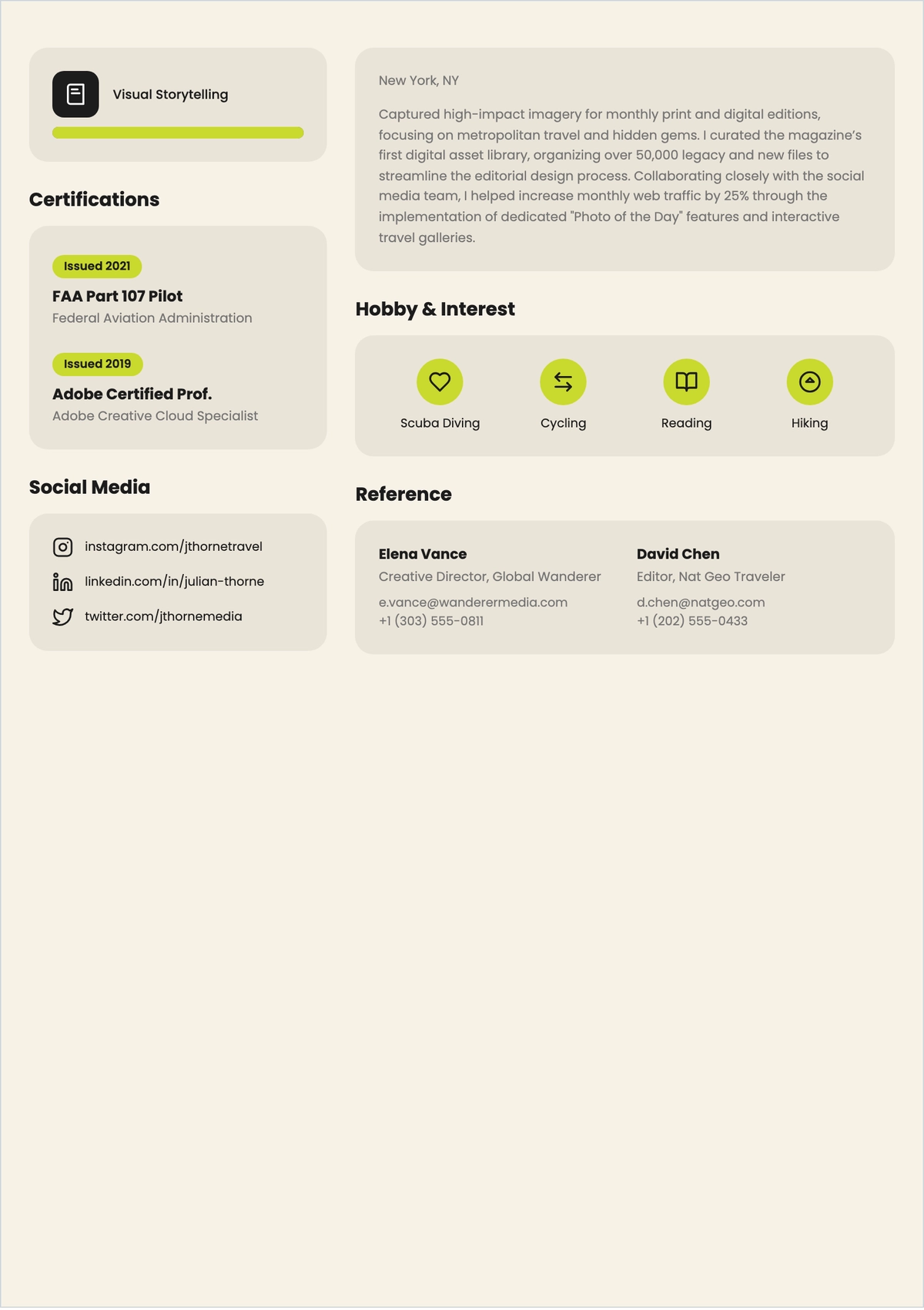 Free Travel Photographer ATS Resume Template, AI Resume Builder