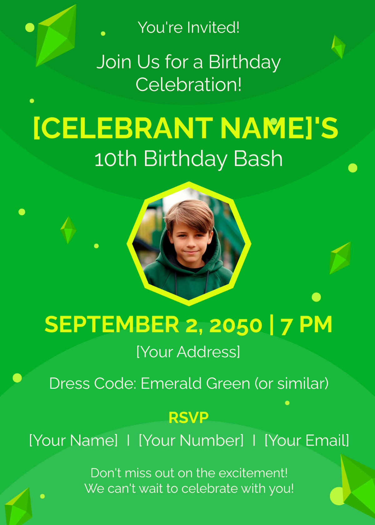 Emerald Green Birthday Invitation