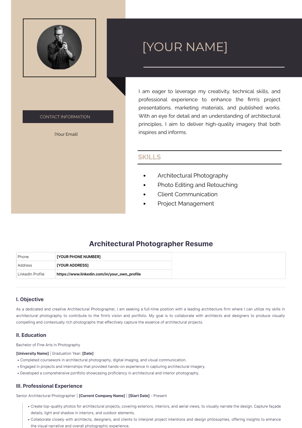 Architectural Photographer Resume - Edit Online & Download