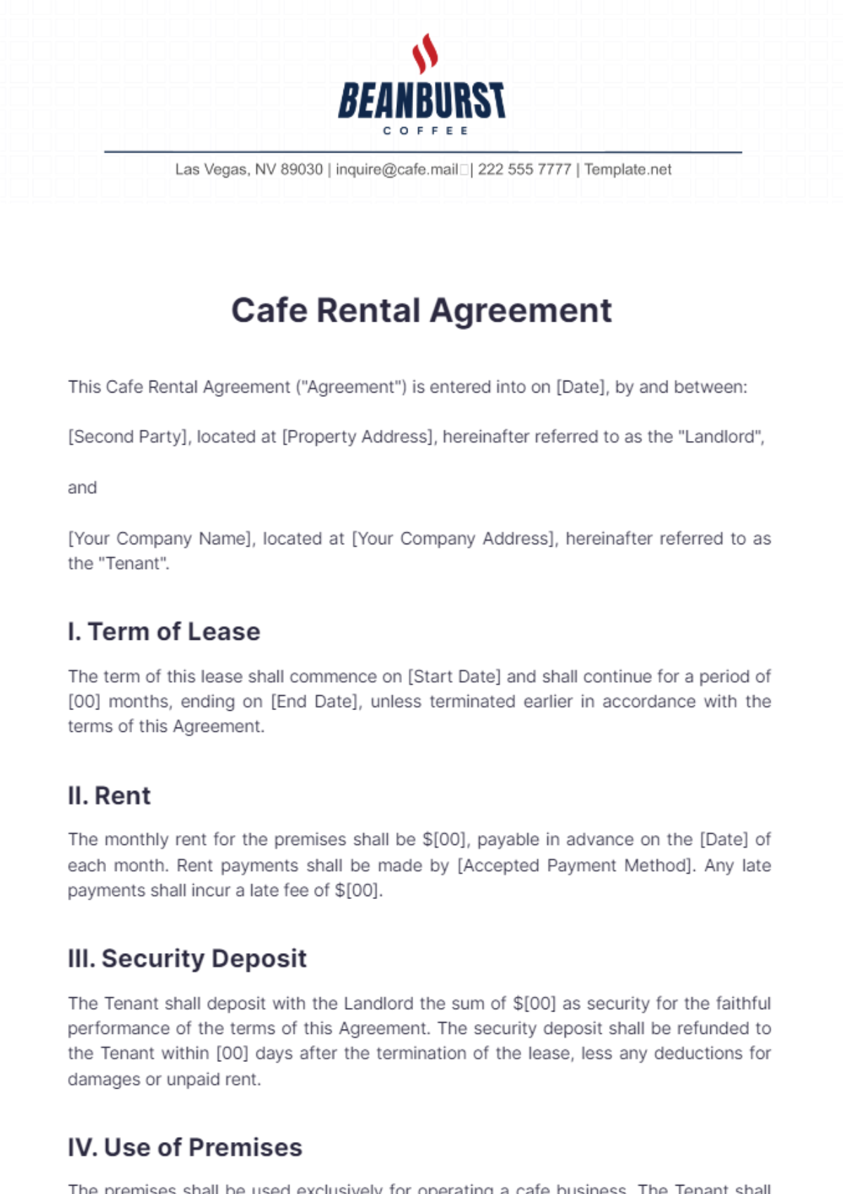 Cafe Rental Agreement Template - Edit Online & Download