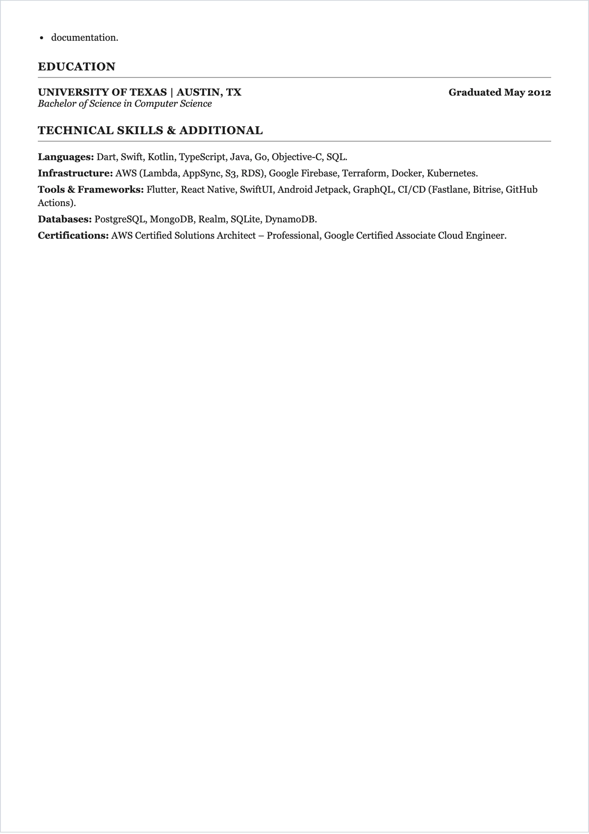 Free Mobile Application Architect ATS Resume Template