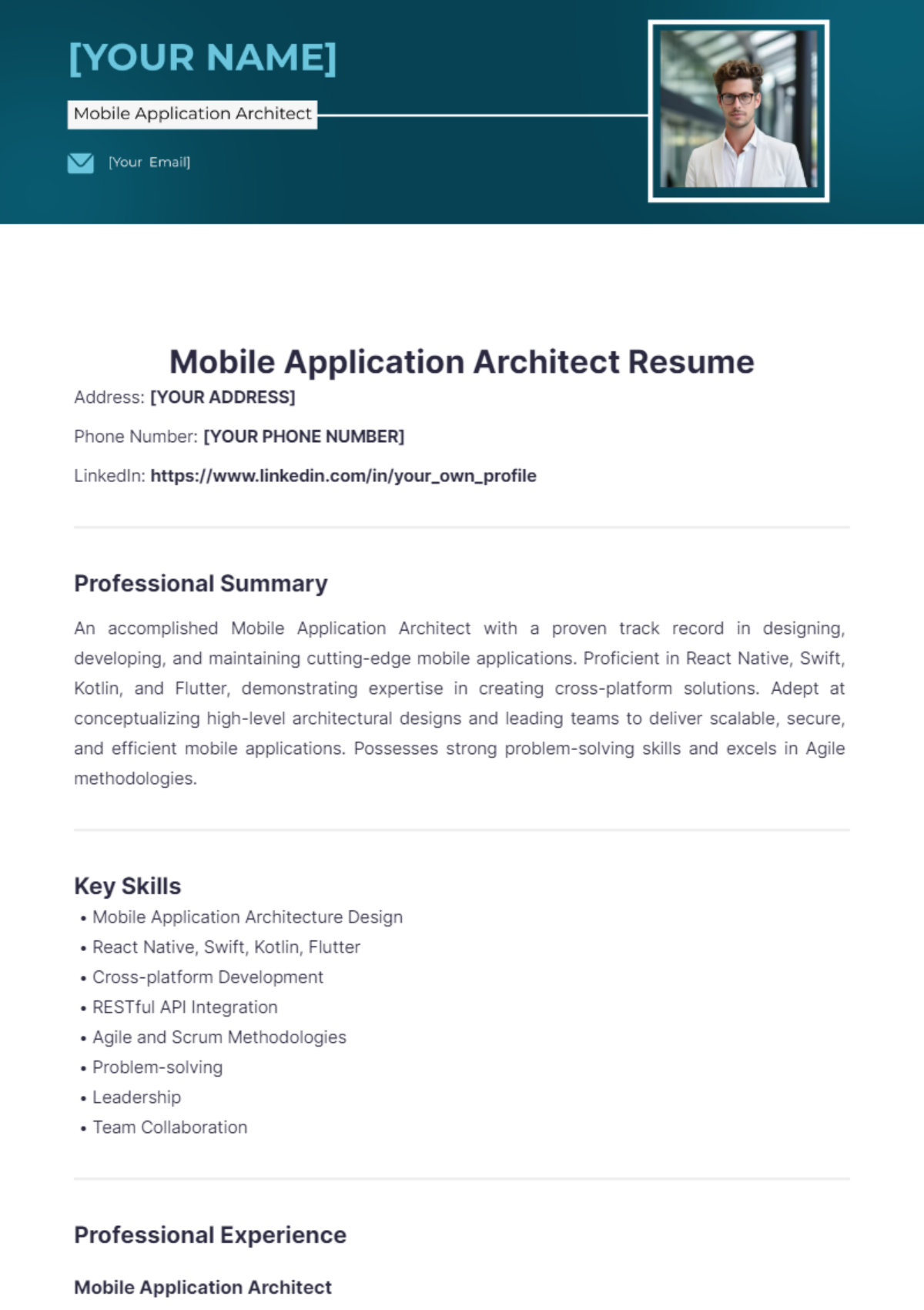 Mobile Application Architect Resume - Edit Online & Download