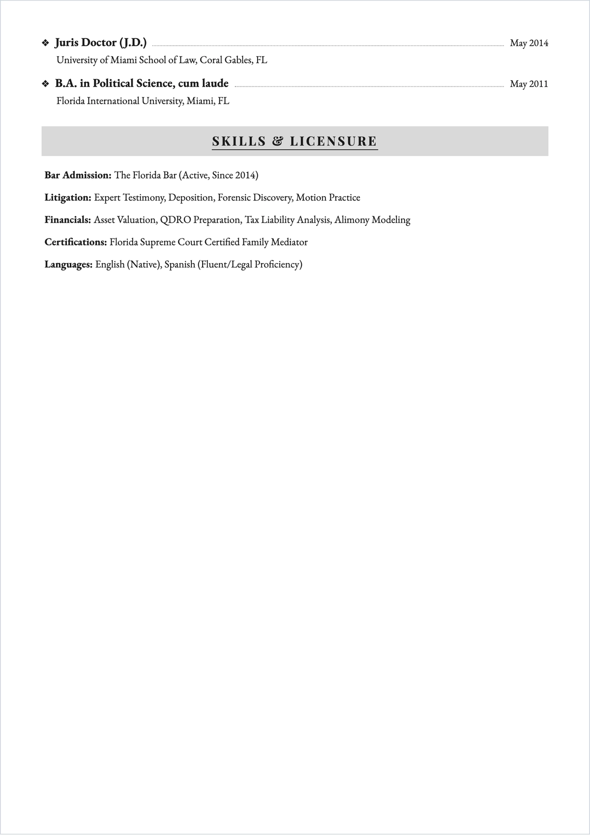 Free Family Lawyer ATS Resume Template, AI Resume Builder