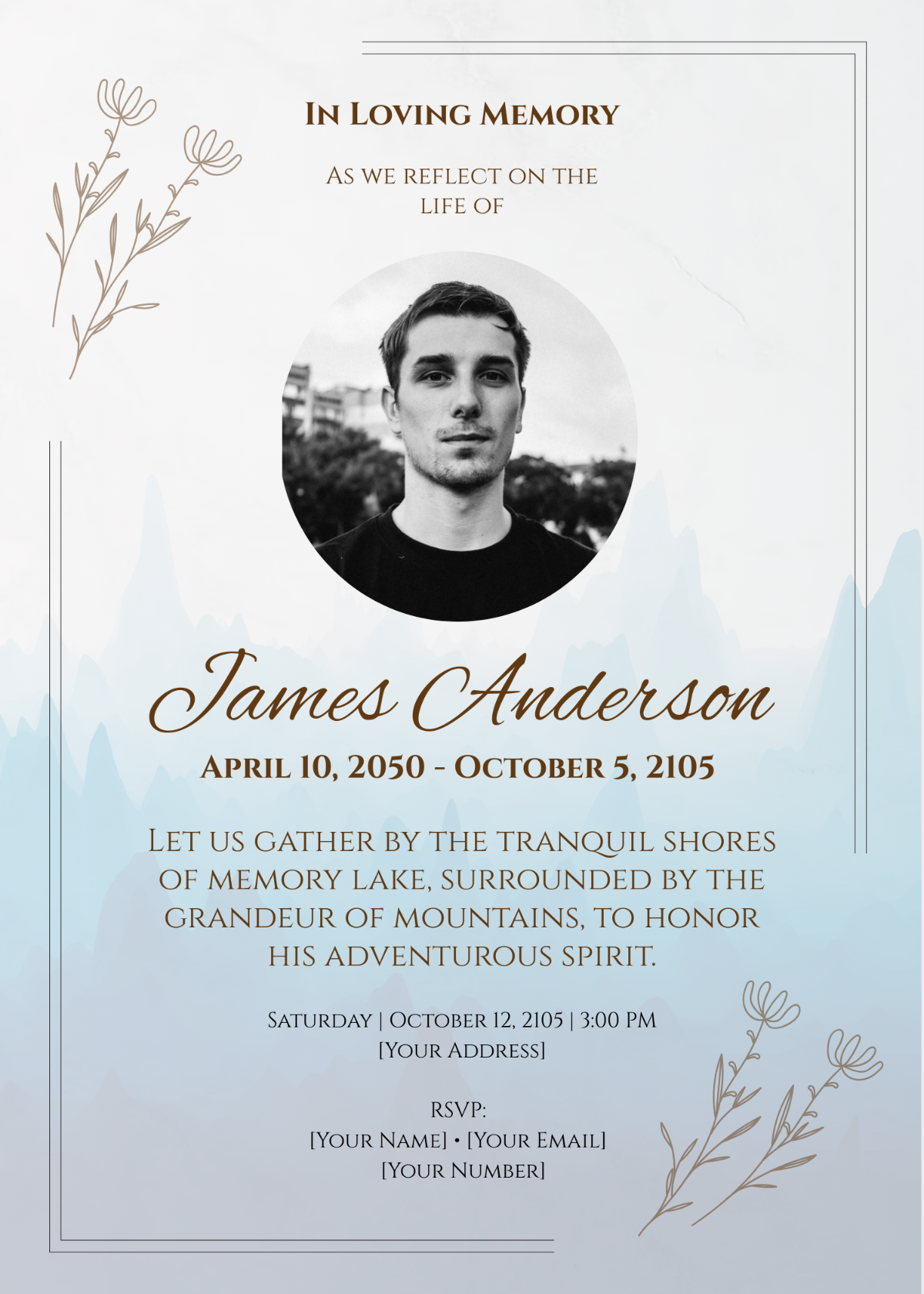 Mountain Lake Theme Funeral Invitation