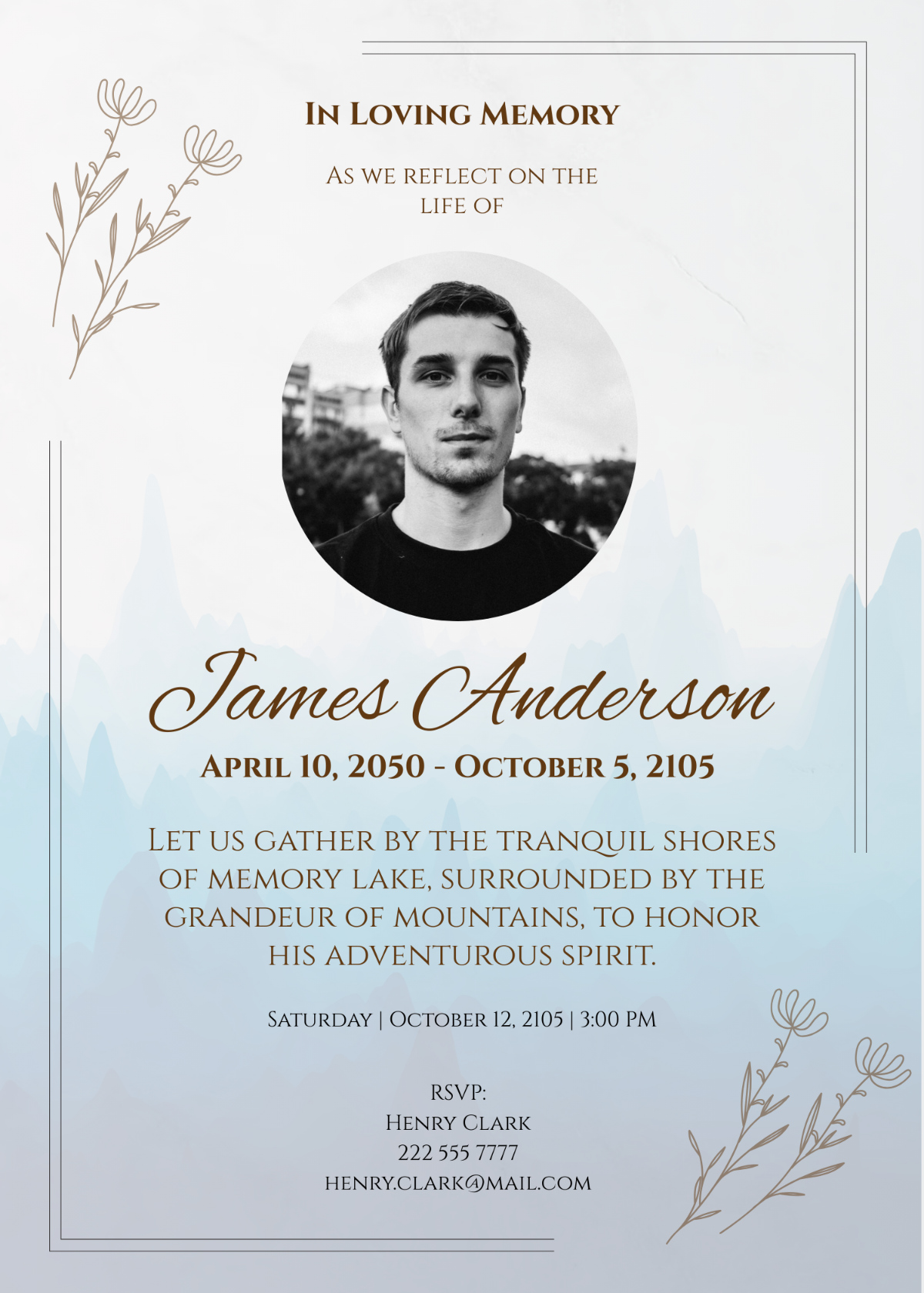 Mountain Lake Theme Funeral Invitation Template - Edit Online & Download