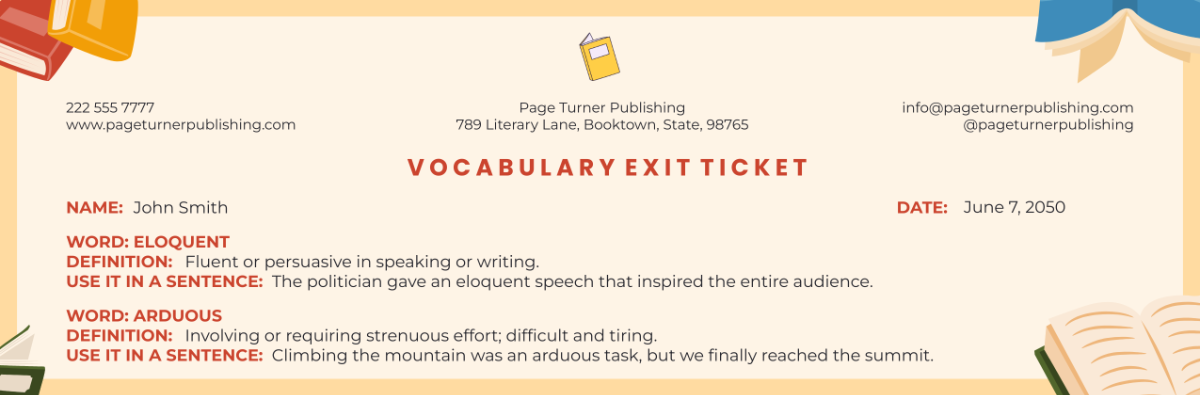 Vocabulary Exit Ticket Template