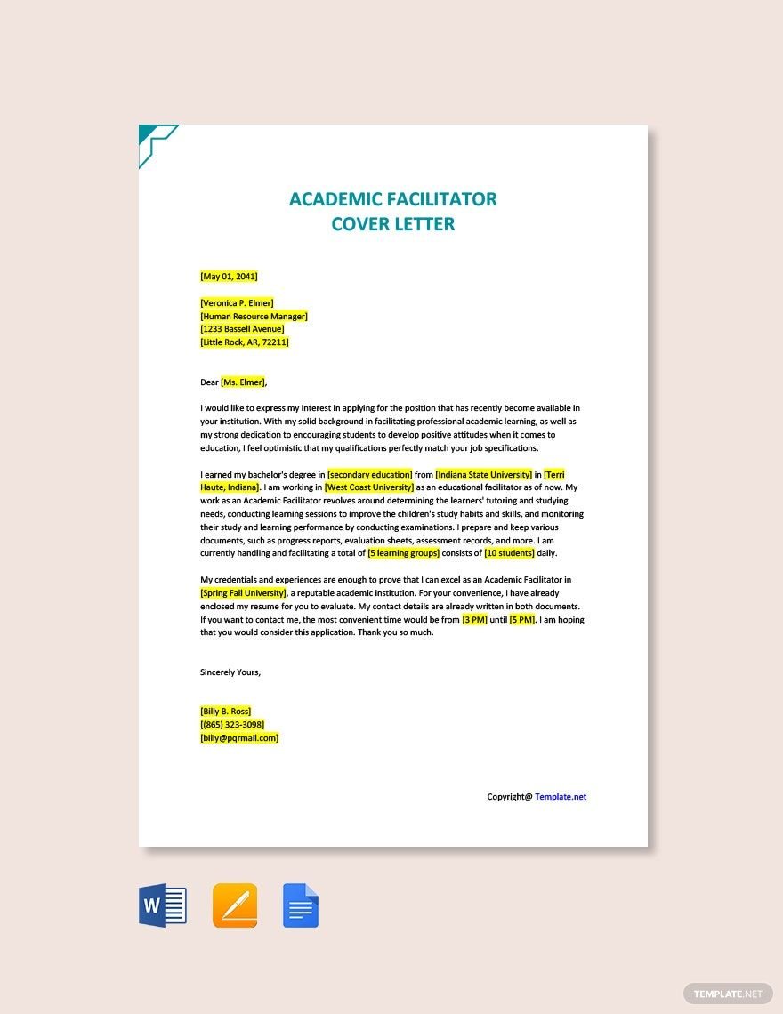 Academic Facilitator Cover Letter