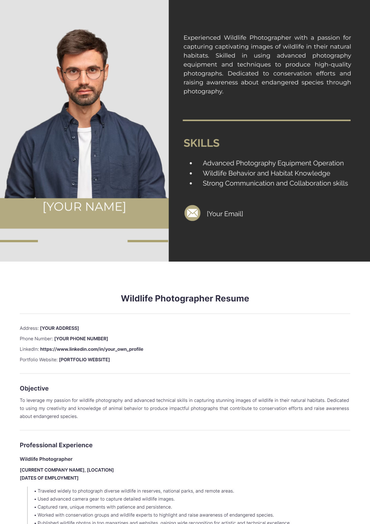 Wildlife Photographer Resume - Edit Online & Download