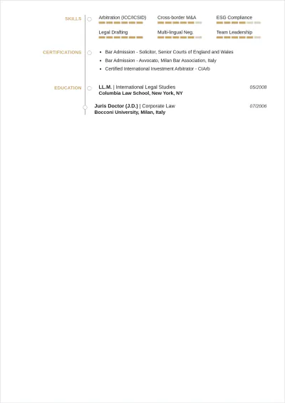 Free International Lawyer ATS Resume Template, AI Resume Builder